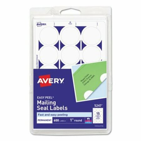 AVERY DENNISON Avery, PRINTABLE MAILING SEALS, 1in DIA., WHITE, 5247, 40PK 05247